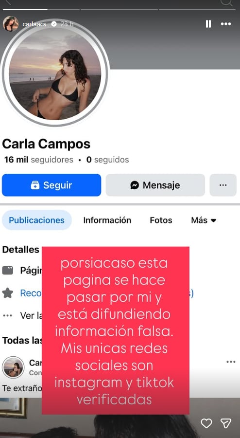 Carla Campos Salazar denuncia cuenta falsa que usa su identidad.