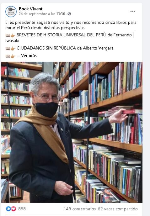 Visita de Francisco Sagasti a Book Vivant de San Isidro. (Facebook)