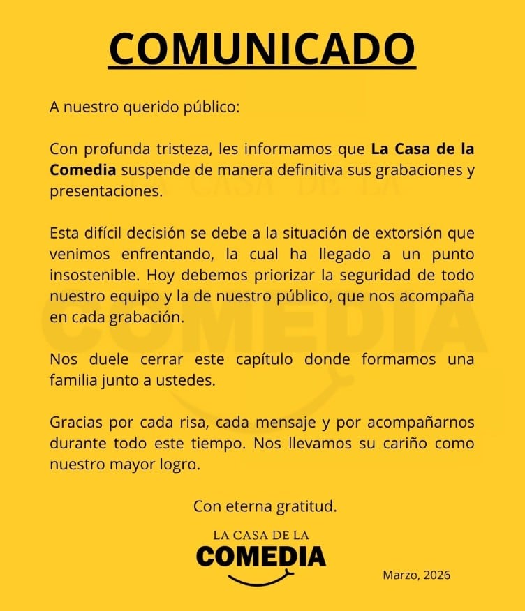 La Casa de la Comedia anunció su cierre definitivo.