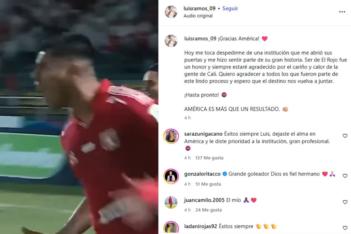 Luis Ramos recibió afctao de los hinchas de América de Cali para regresar a la Liga 1 (Foto: @luisramos_09)