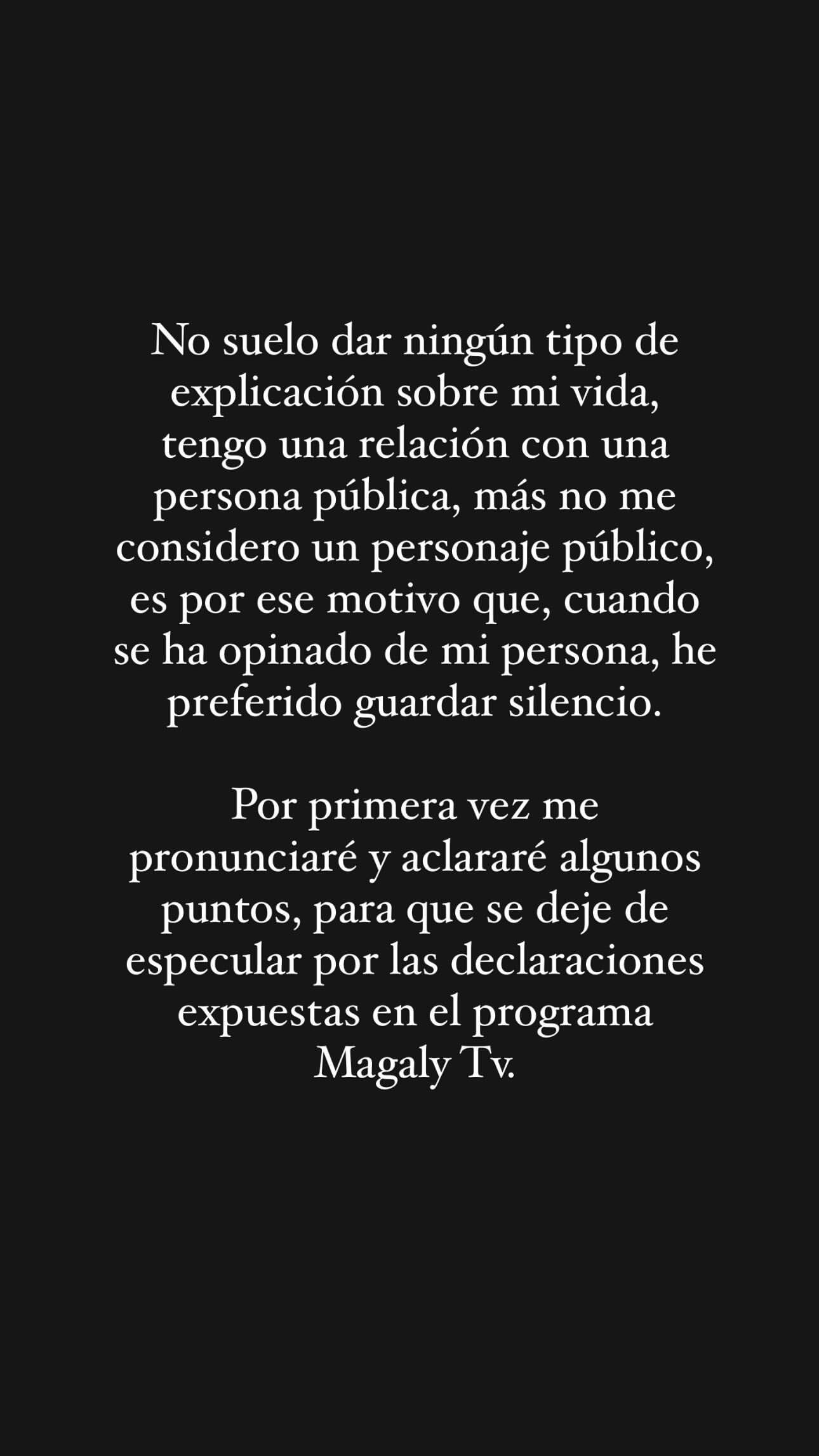 Parte del comunicado de María Fe Saldaña. (Foto: @mariafe_sb).