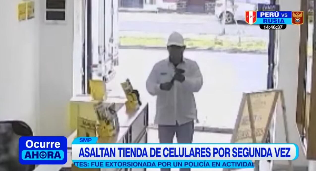 Cámara registró el rostro del delincuente que ingresó a tienda de celulares en SMP.