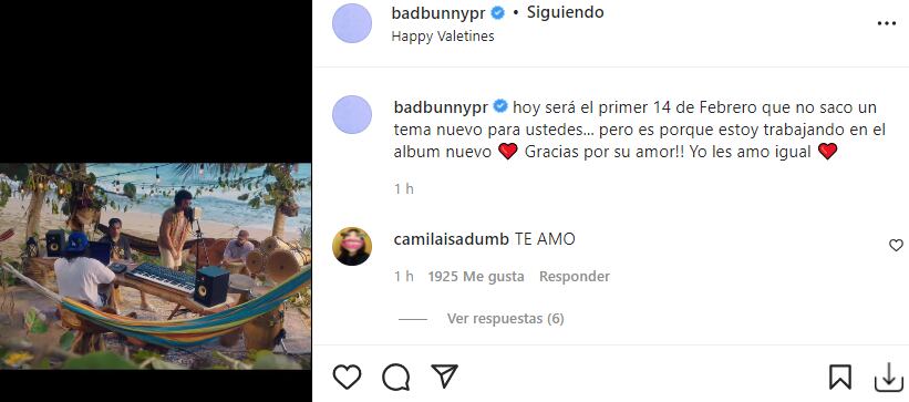 Bad Bunny no presentará ningún canción este 14 de febrero como venía realizando en los últimos días de San Valentín.