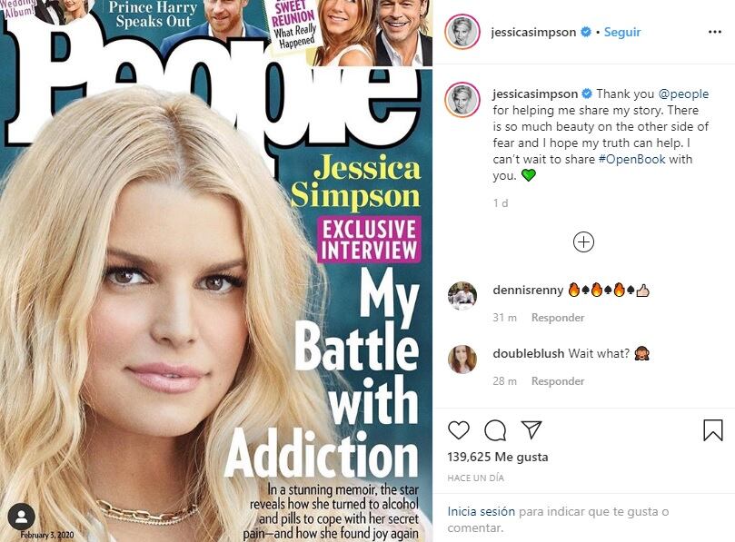 Jessica Simpson agradece a la revista People (Foto: Instagram)