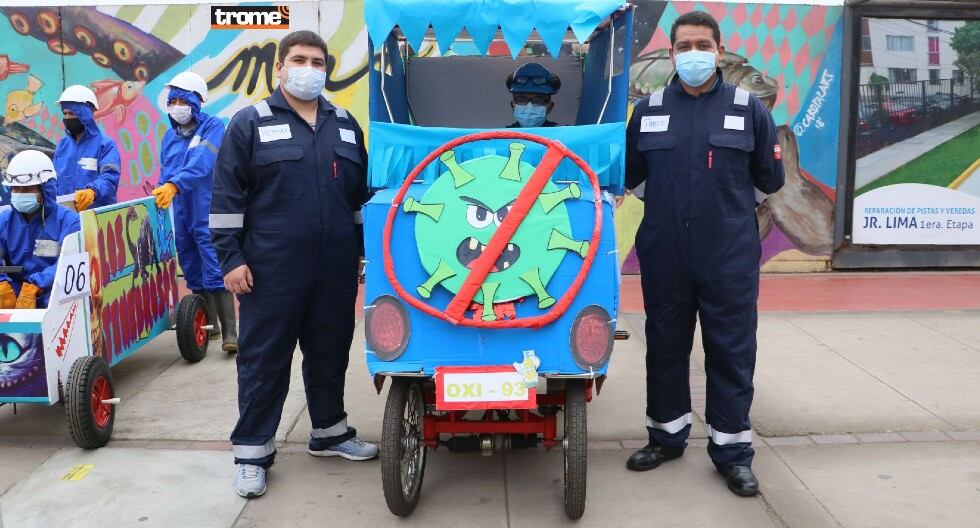 Carrera de 'carros locos' tuvo creativos diseños usando materiales reciclados en San Miguel. (Trome / Isabel Medina)