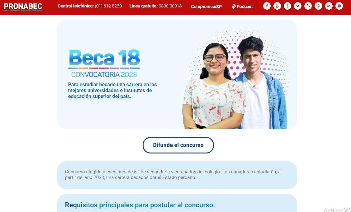 Pronto se lanzará la convocatoria 2023, revisa la información ingresando al portal de Beca 18. (Captura de Internet)