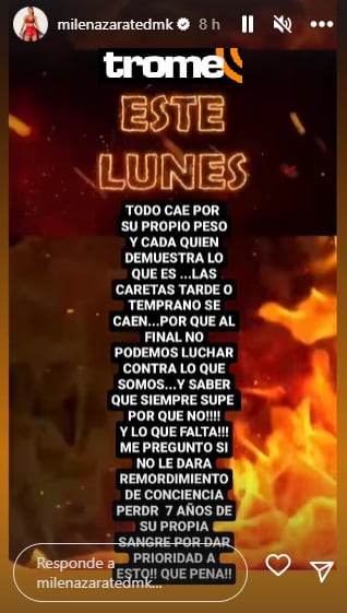 Milena Zárate se pronuncia en redes.