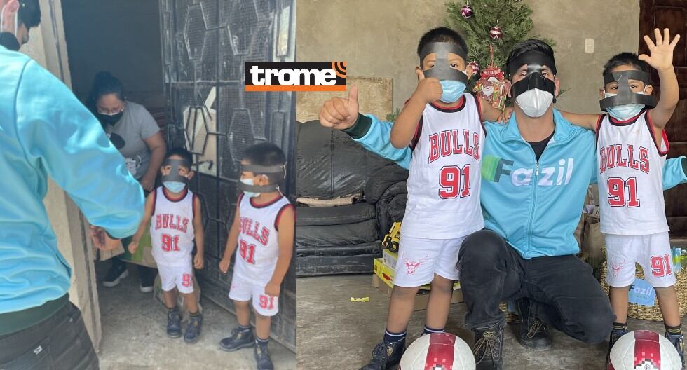 Ubican a 'Lapadulitas', los niños con mascarita como Gianluca Lapadula, cuya foto fue viral. Empresa Fazil Perú premió a estos hinchas llevándoles regalos. (Compos. Trome / Isabel Medina)