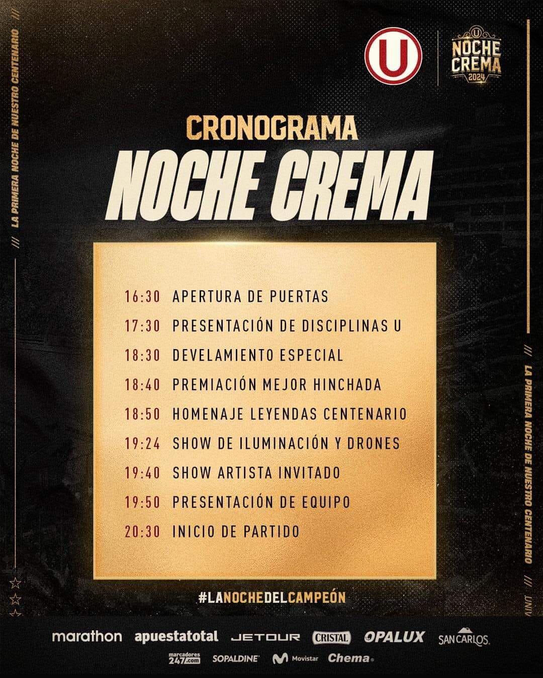 Cronograma de la Noche Crema 2024. Foto: Universitario