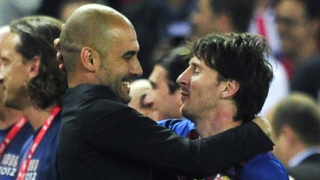 Pep Guardiola y Lionel Messi en Barcelona. (Foto: AFP)