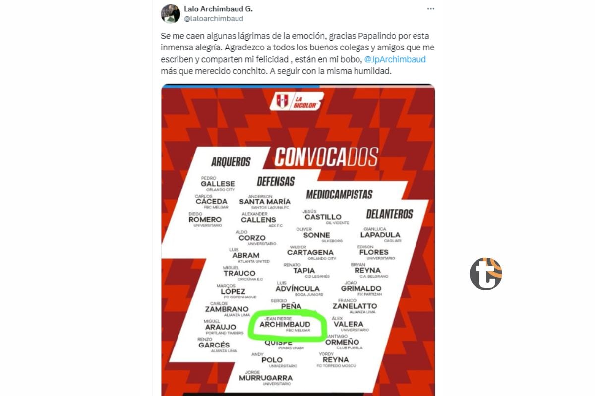 Reconocido periodista deportivo celebró llamado de su último hijo a la Selección Peruana (@laloarchimbaud)