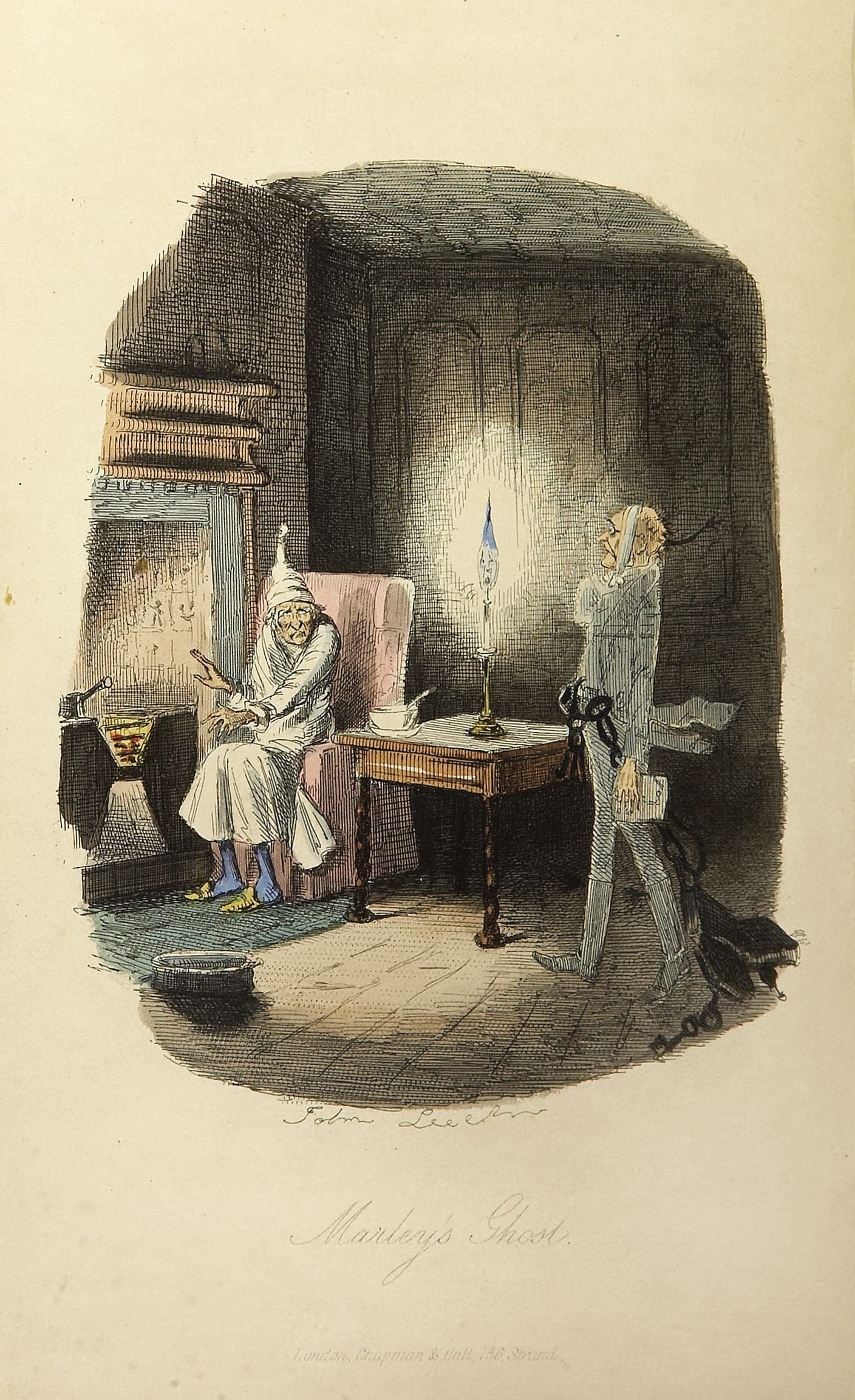 El encuentro de Scrooge y el fantasma de Marley en la primera edición de "A Christmas Carol" (Ilustración: John Leech / Chapman & Hall)