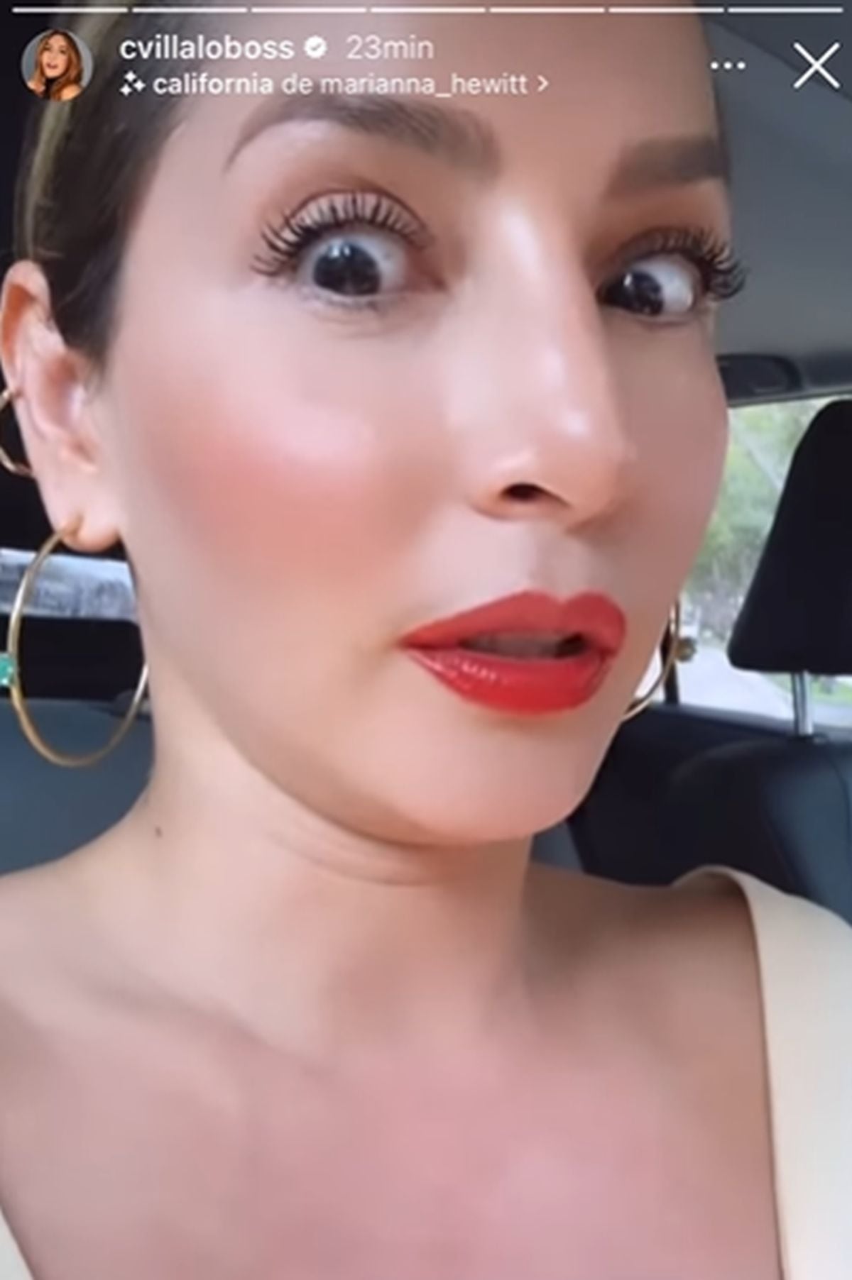 El rostro desencajado de la actriz tras sufrir percance cuando manejaba (Foto: Carmen Villalobos / Instagram)