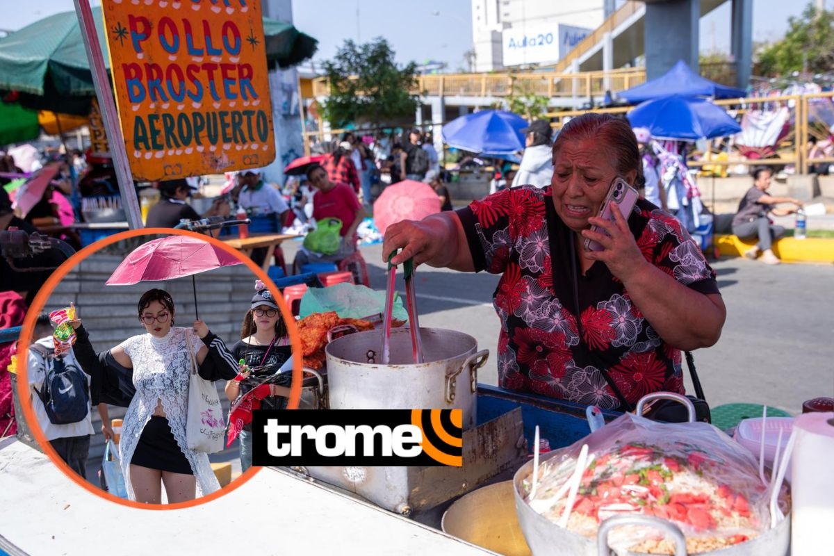 Los comerciantes rayaron con la venta de comida y sombrillas en los exteriores del estadio San Marcos, antes de que BTS empezara a cantar. Foto: Fernando Sangama/Trome.
