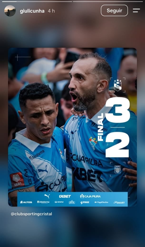 Esposa de Hernán Barcos celebra victoria de Sporting Cristal sobre Alianza Lima.