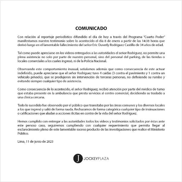 Comunicado del Jockey Plaza