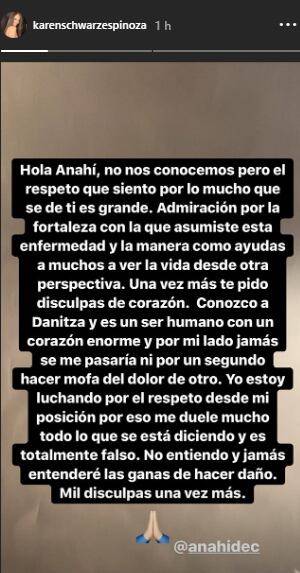 Disculpas de Karen Schwarz a Anahí de Cárdenas