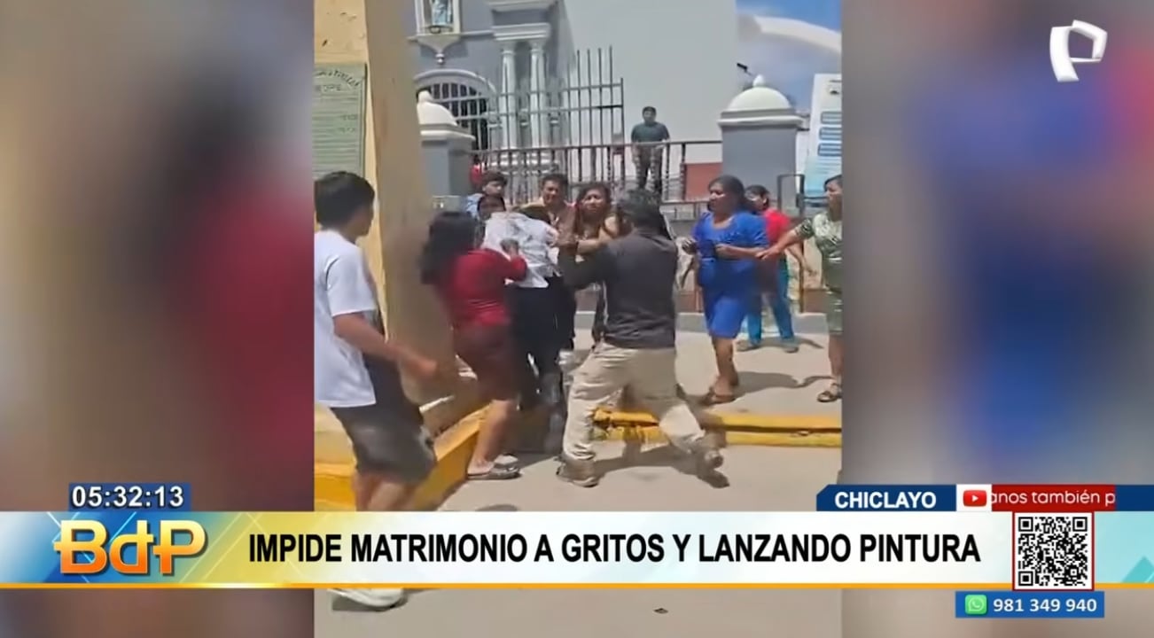 Mujer irrumpe boda a gritos y lanza pintura a novios en Lambayeque.