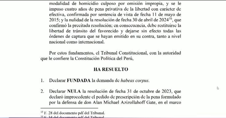 El Tribunal Constitucional declara nula la resolución del 2023 que rechezó la prescripción del caso contra Alan Azizollahoff. (Canal N)