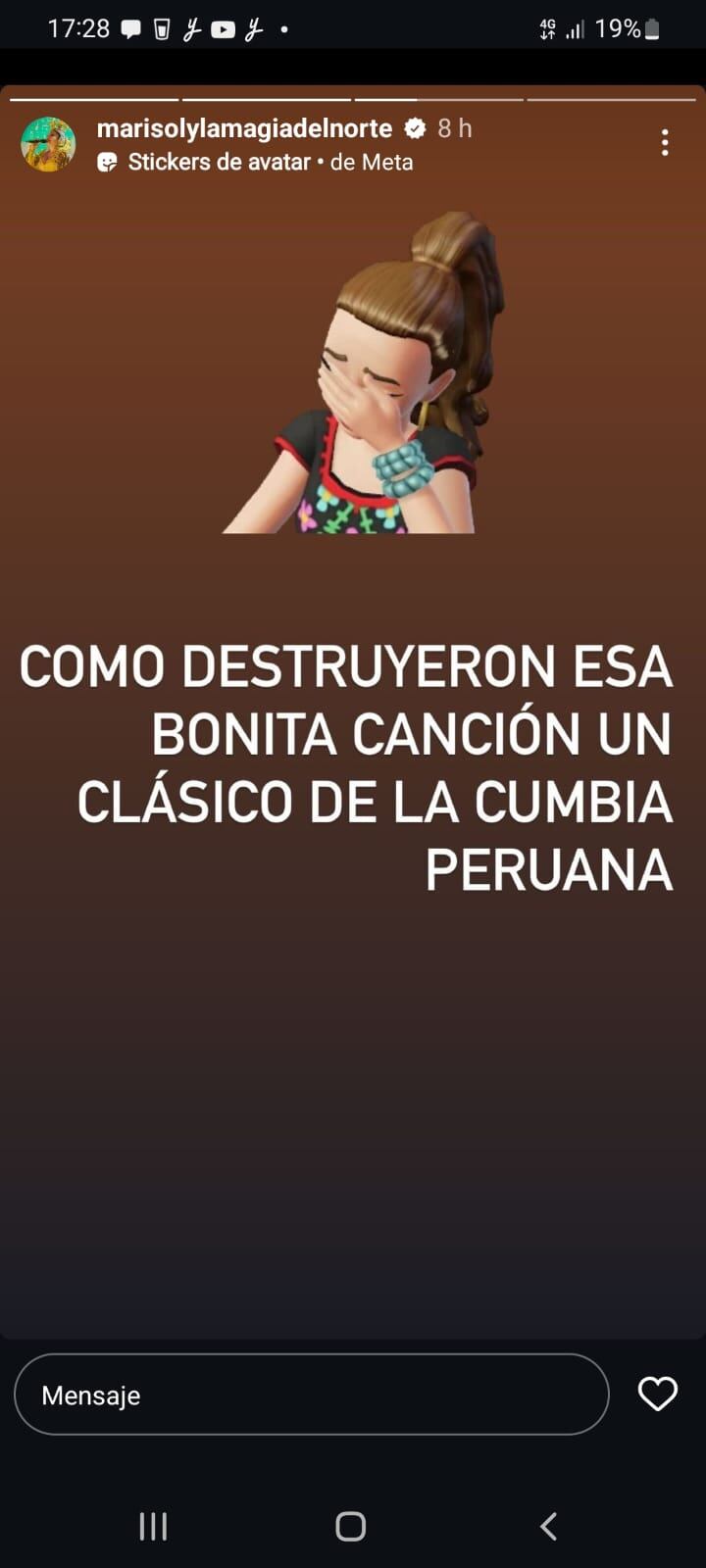 Publicación de Marisol en sus redes sociales.