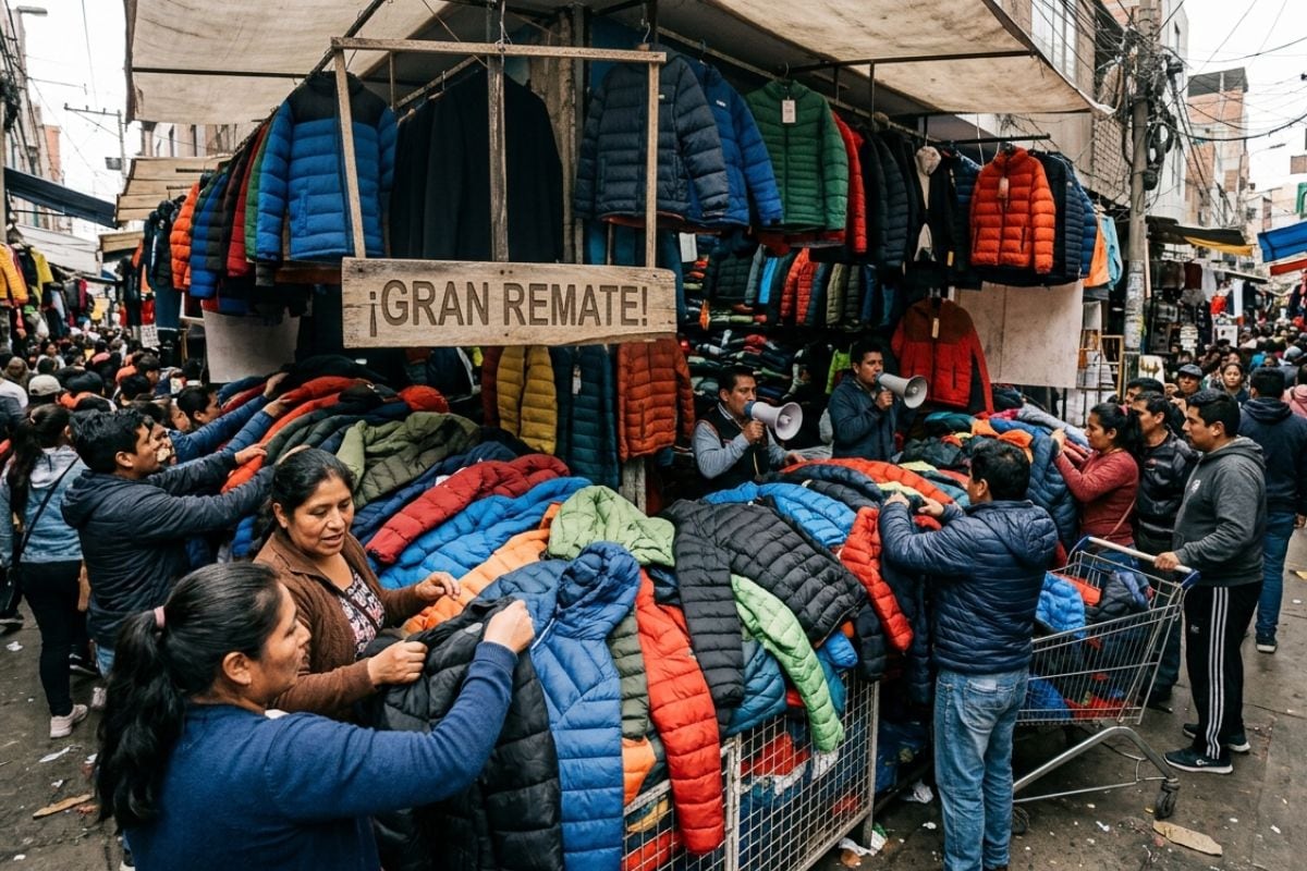 Comerciantes de Gamarra buscan recuperar sus ventas ante la poca demanda de prendas de invierno. Ellos ofrecen a precios bajos. Foto: IA.
