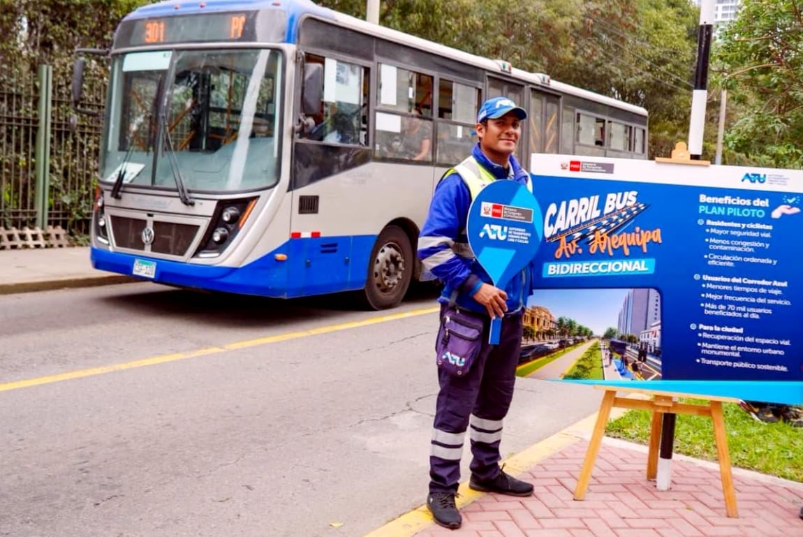 Aplicarán carril bus bidireccional en la avenida Arequipa para uso exclusivo del Corredor azul. Eso generará algunos cambios en el tránsito de conductores, peatones y ciclistas. (Isabel Medina / Trome / ATU).