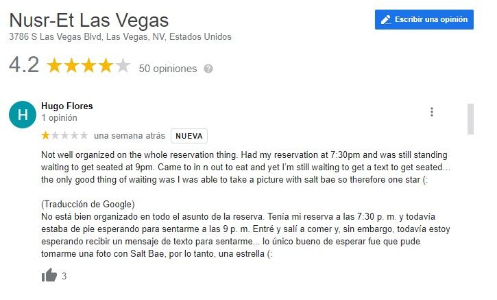 Un clientes del restaurante de Salt Bae en Las Vegas se quejó del sistema de reservas. (Foto: Google)