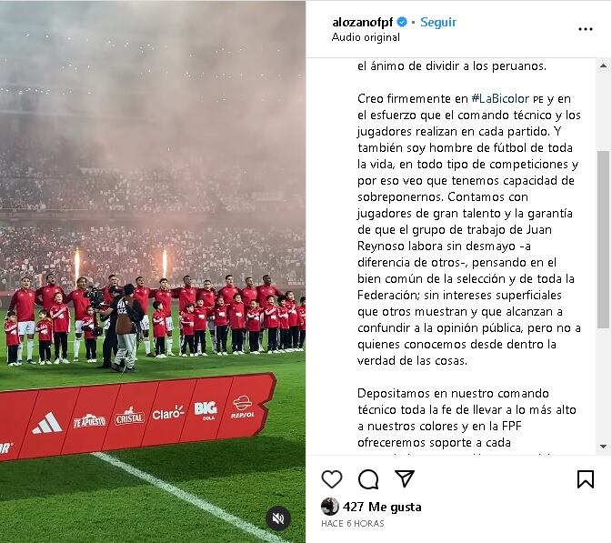 Agustín Lozano respaldó la labor de Juan Reynos. (Instaram)