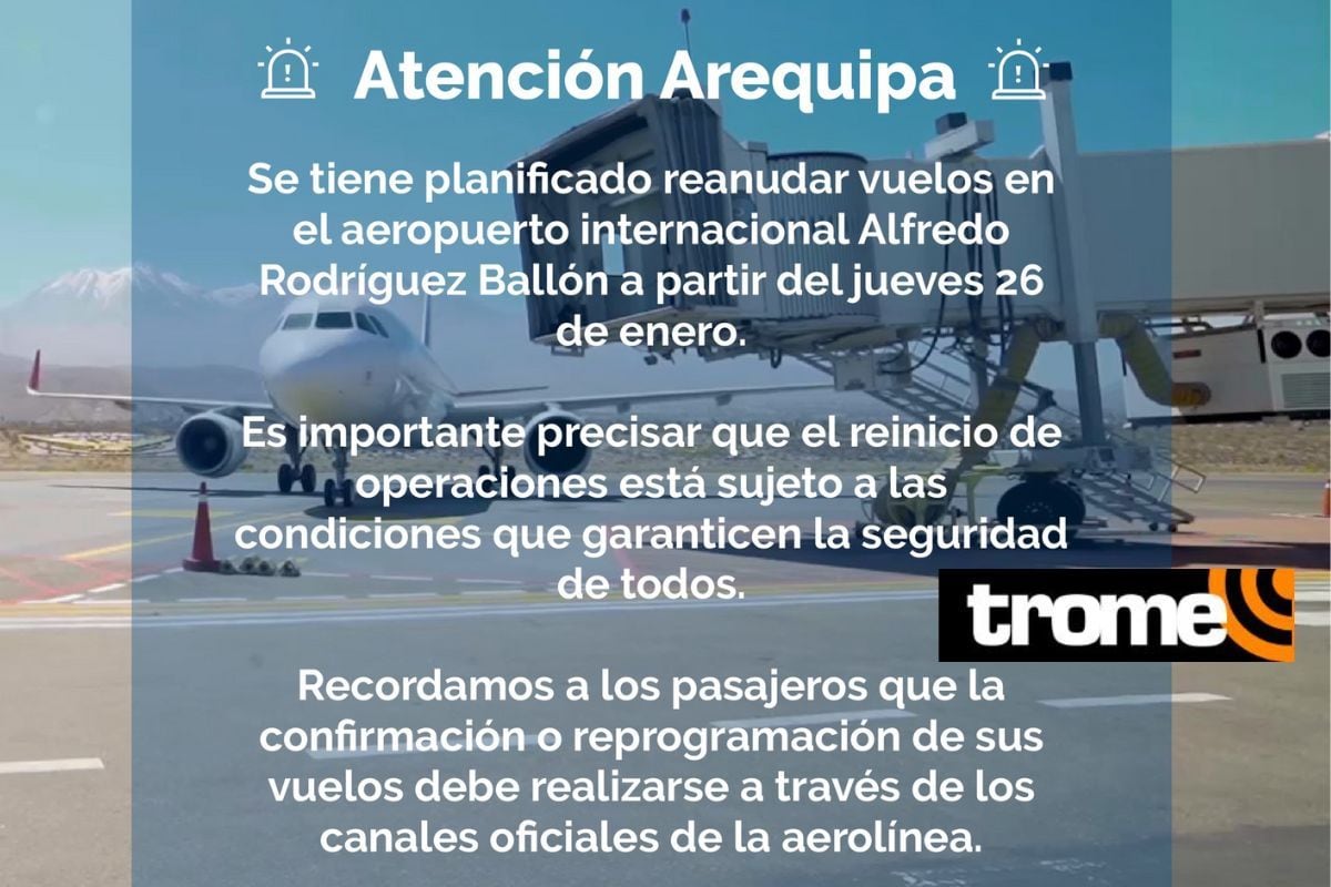Comunicado del Aeropuertos Andinos del Perú sobre el reinicio de operaciones de la terminal de Arequipa.