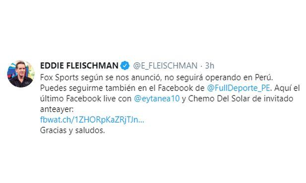 Eddie Fleischman anunció final del programa Fox Sports: Radio y sus operaciones en el Perú