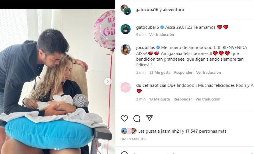 Rodrigo ‘Gato’ Cuba y Ale Venturo difundieron las primeras fotos de su hija Aissa. (Foto: @gatocuba16).