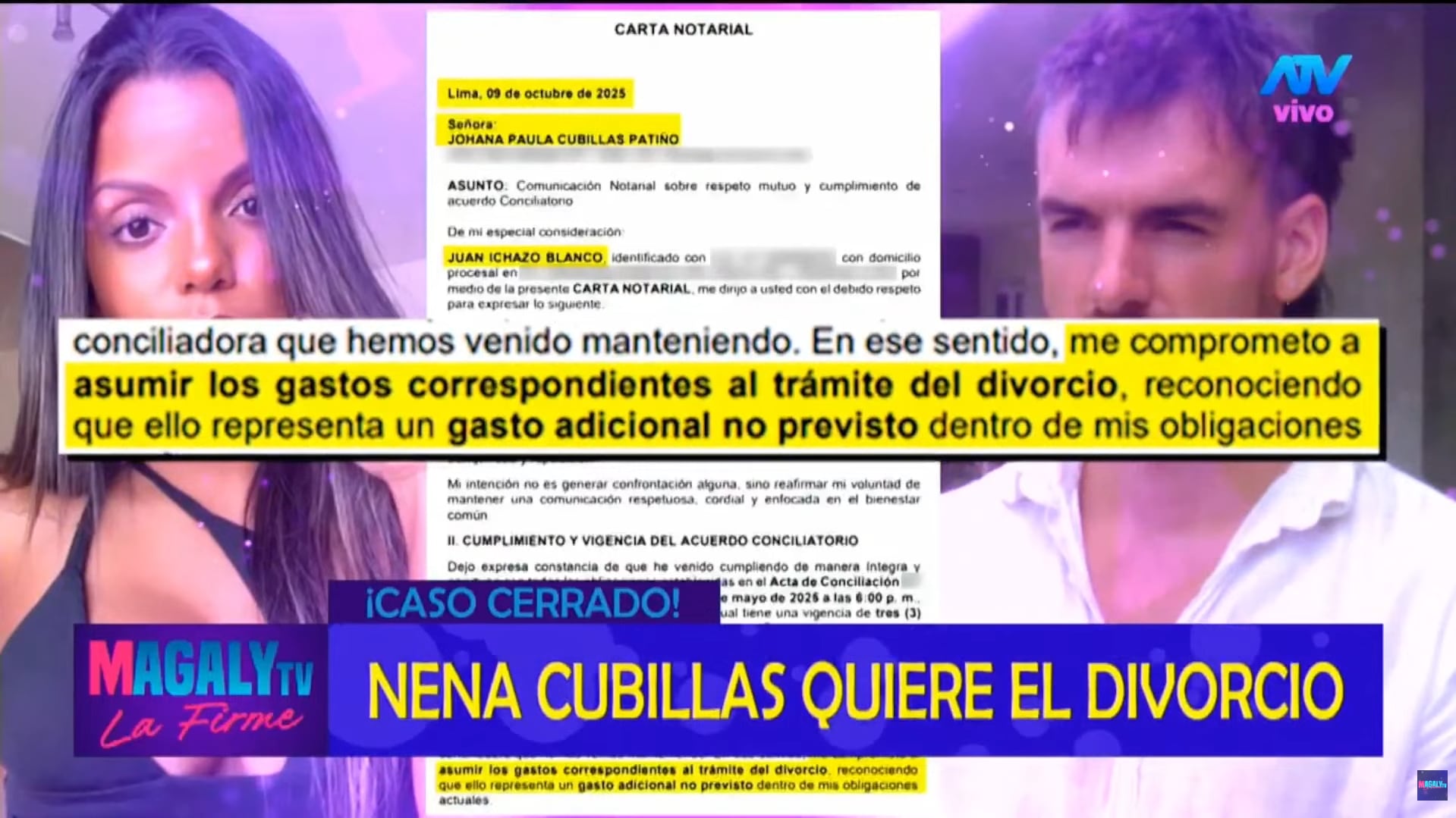 La 'Nena' revela cuál sería la razón por la que se divorciará de Juan Ichazo. (Fuente: ATV)