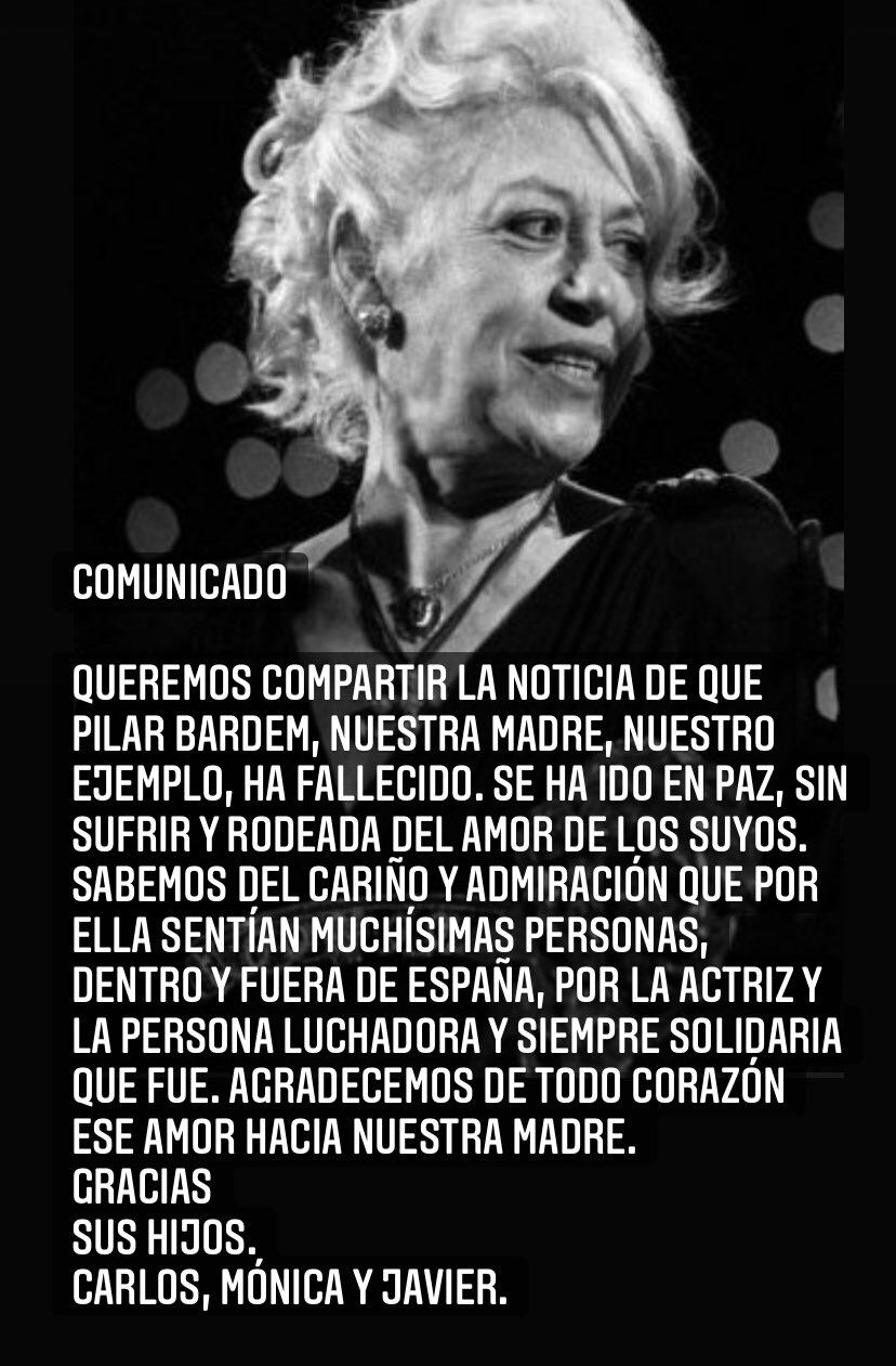 Hijos de Pilar Bardem comunicaron la noticia en Twitter.