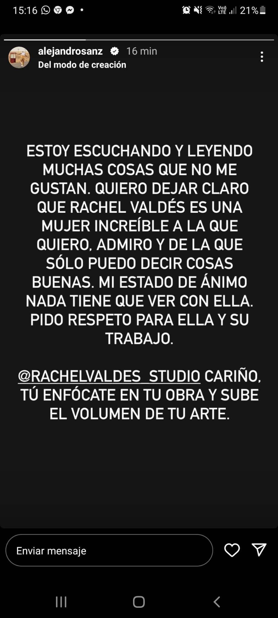 El músico evitó entrar en la polémica y atino a escribir esta polémica historia (Foto: Alejandro Sanz / Instagram)