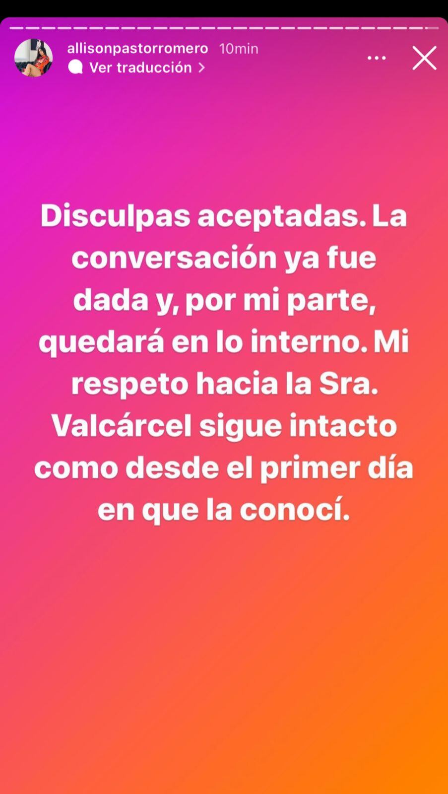 Allison Pastor perdona a Gisela Valcárcel. Foto: Instagram