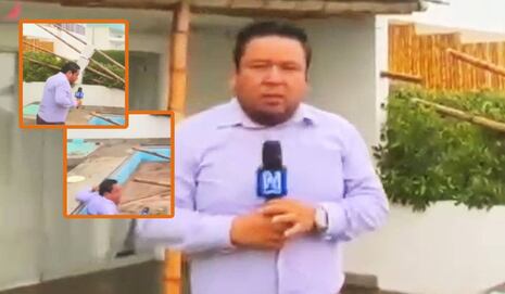 Periodista se cae EN VIVO a piscina de Susana Villarán: “Eder tuvo un pequeño accidente”