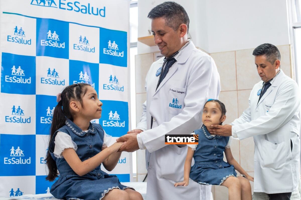 Con exitosa cirugía realizada por médicos especialistas del hospital Almenara, niña de ocho años ya no vive sometida a sondas y puede comer con normalidad. (Isabel Medina / EsSalud / Compos. Trome).