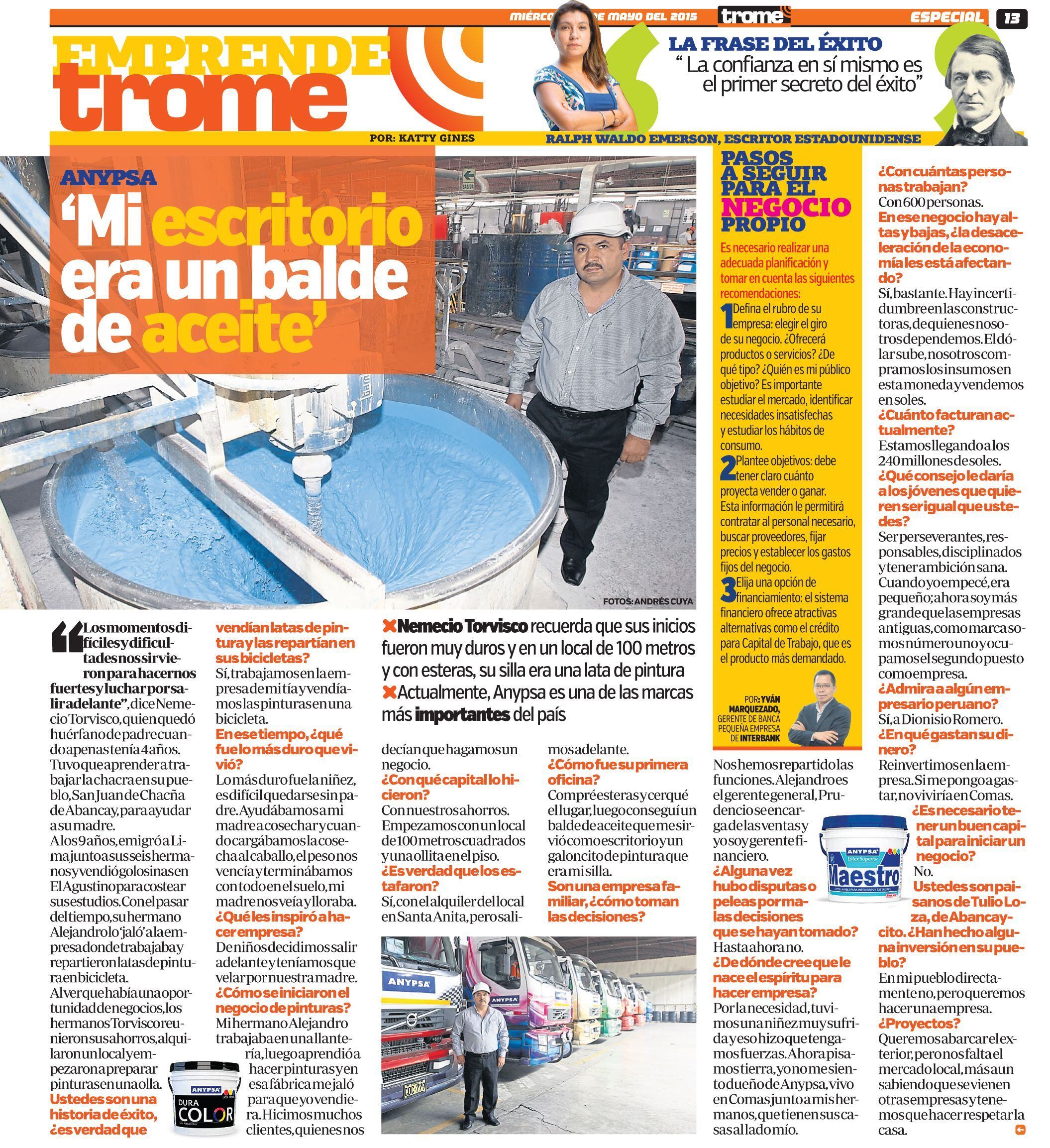 Entrevista de 2017 a Nemecio Torvisco en Trome.