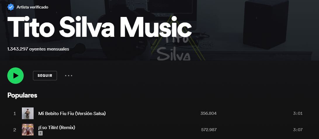 Versión Salsa de "Mi Bebito Fiu Fiu" encabeza la lista populares de Tito Silva. (Foto: Captura de Spotify)