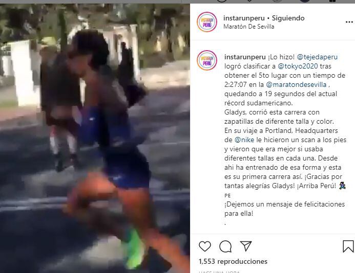 Las particulares zapatillas que usó Gladys Tejeda en la Zurich Maratón de Sevilla.