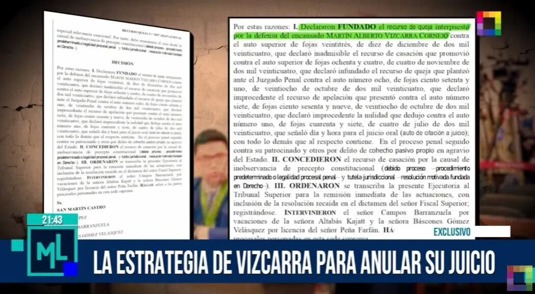 Recurso de casación de Martín Vizcarra, que fue admitido a trámite por la Sala que preside el juez César San Martín. (Foto: Willax)