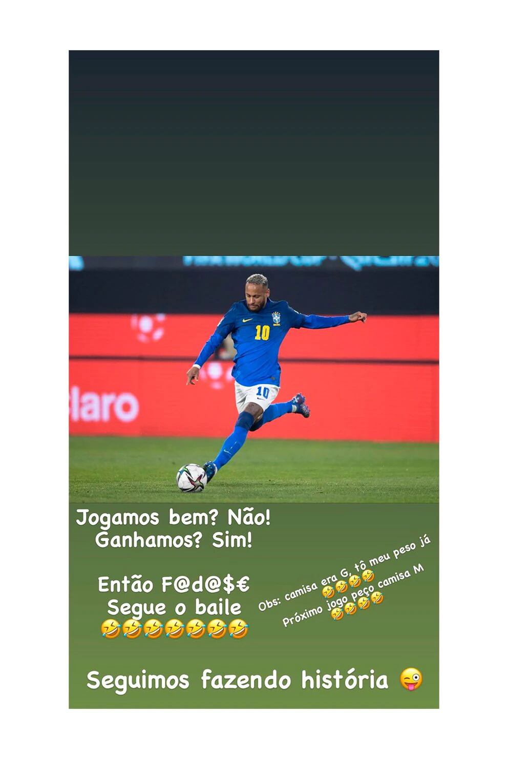 Neymar se sorprende por críticas a pesar de ser lideres de Eliminatorias (Instagram)
