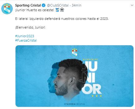 El anuncio del fichaje de Junior Huerto.