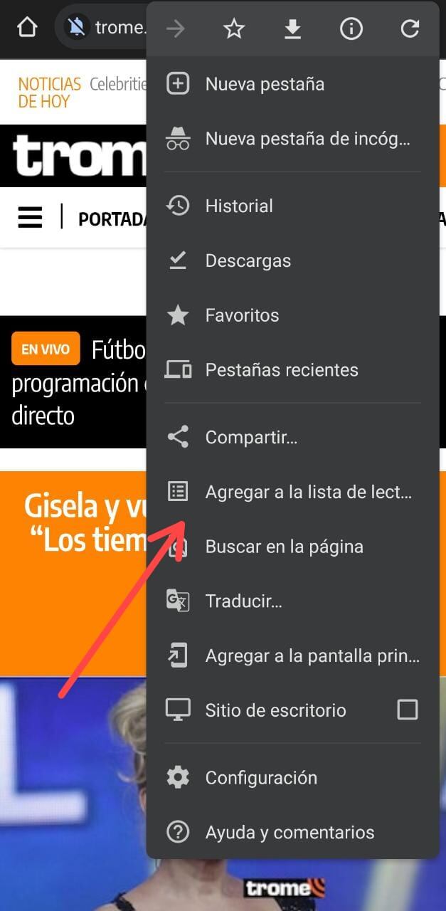 Lista de lectura de Chrome en Android.