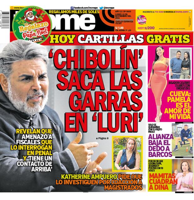 Portada impresa de Trome del lunes 25 de noviembre de 2024