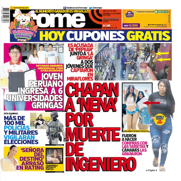 Portada Trome viernes 10 de abril de 2026