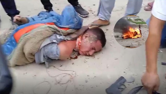 Piura: Atrapan, golpean y queman moto a ladrón.