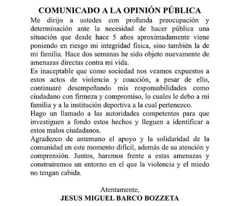 Comunicado de Jesús Barco