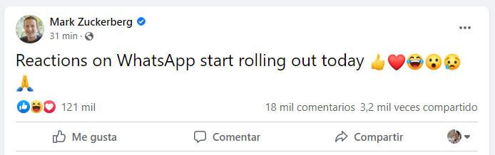 Anuncio de Mark Zuckerberg.