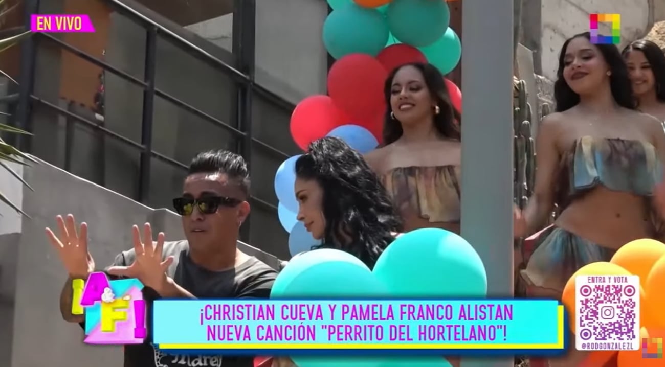 Christian Cueva y Pamela Franco grabando videoclip de su nuevo tema 'Perrito del hortelano'.